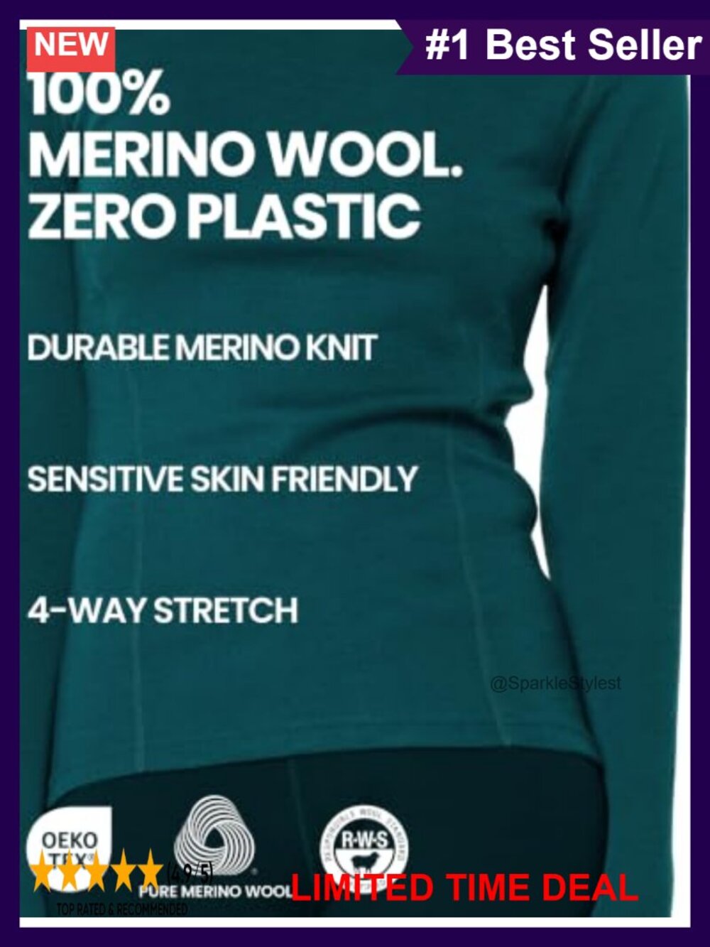Merino Wool Turtleneck Base Layer Women Sweater Midweight 260 GSM - Picture 2 of 6